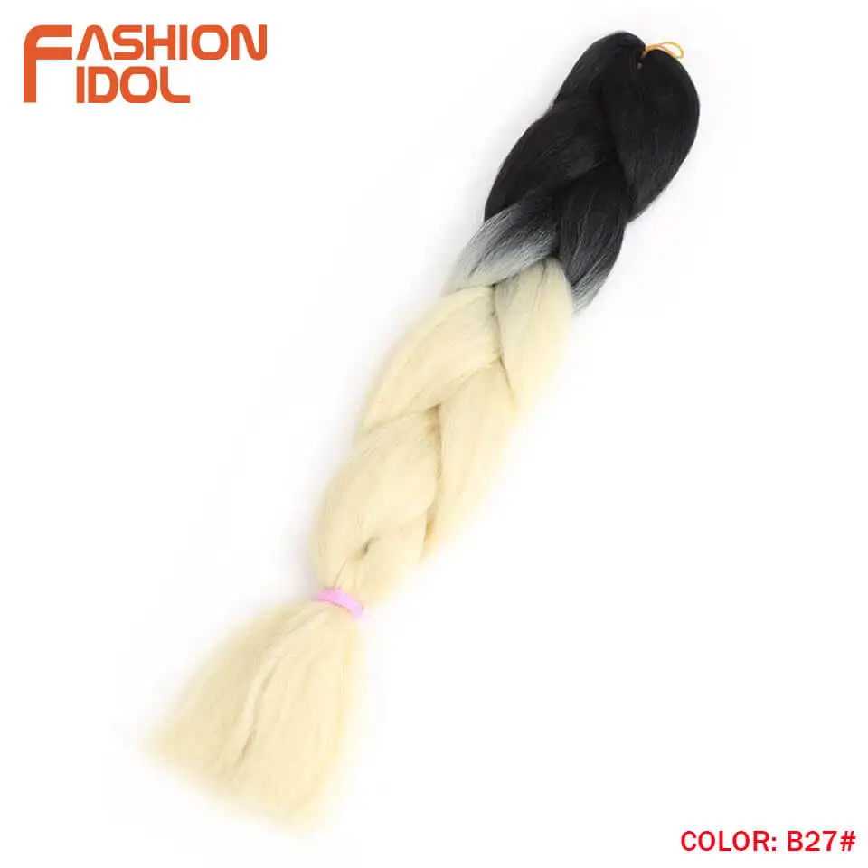 FASHION IDOL Synthetic Braiding Hair Ombre Kanekalon 24 Inch 100g/Pack Blonde Grey Crochet Braids Hair Extensions Jumbo Braids - Цвет: T27/30/4