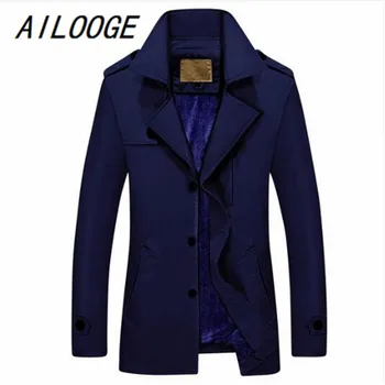 

AILOOGE Men Casual Coats Size M-4XL 2017 New Arrival Man Trench Coats Fleece Inside Fit Winter Male Windproof Jackets