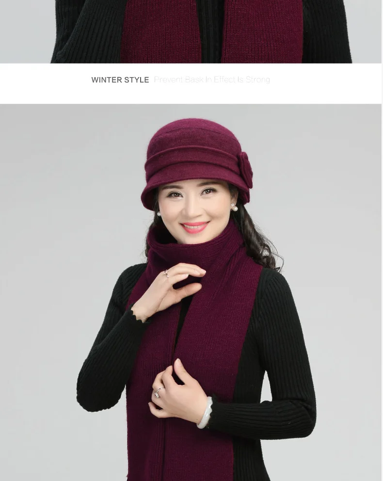 Шапка для мамы среднего возраста, Женская осенне-зимняя шапка из кроличьей шерсти, теплый шарф для женщин, модные элегантные головные уборы