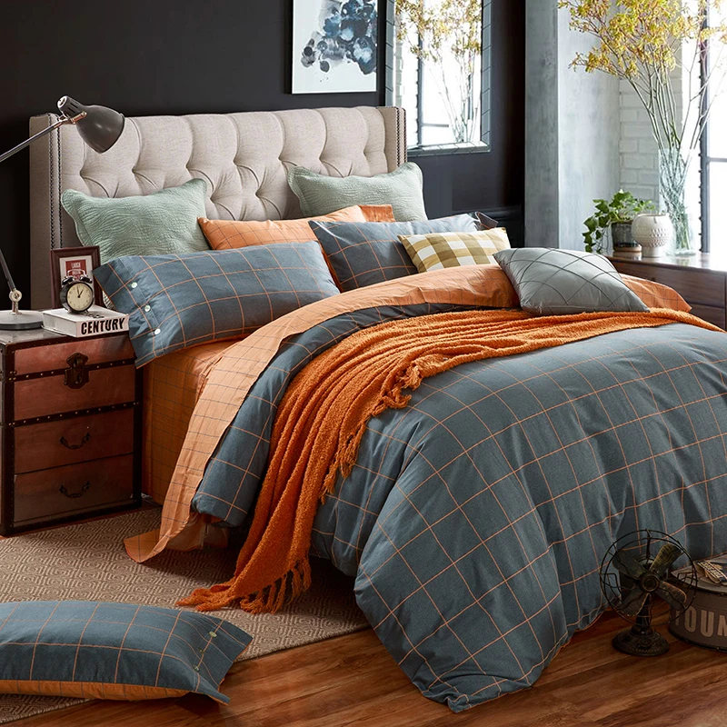 Waliicorners 4pcs 100%Cotton Printed Bedding set Button Duvet Cover set Bedsheet Pillowcases Queen King Size bed linen 39 IMG_4876