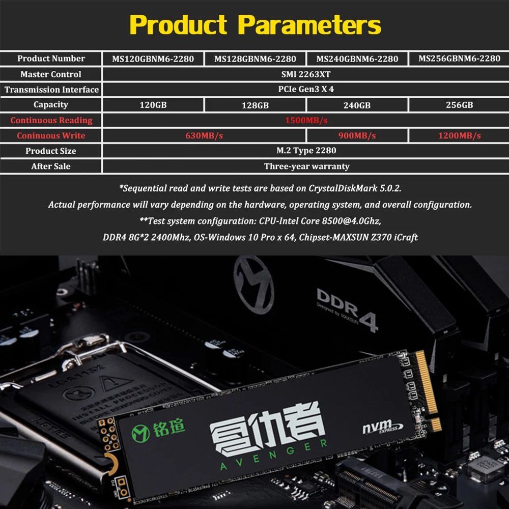 MAXSUN 2280 m2 ssd 120 ГБ 3D NAND Flash SMI 2263XT PCIe Gen3 X 4 m.2 nvme 1500 МБ/с. гарантия три года настольный