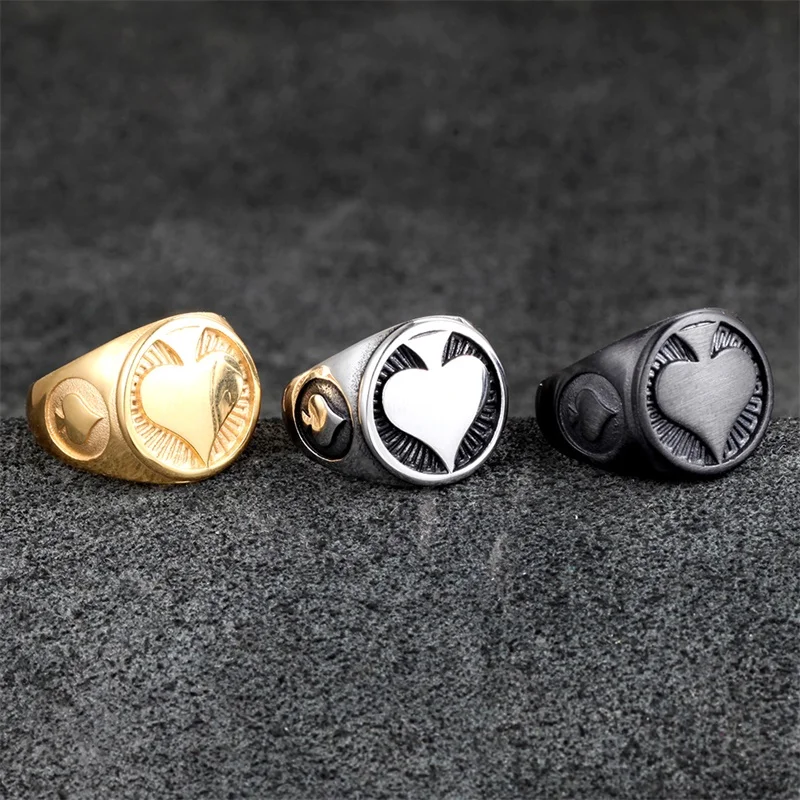 

Stainless Steel Spades Poker Ring Band Men Ring Cool Black Rings Engagement Punk Hip Hop Rings For Male Anel Jewelry