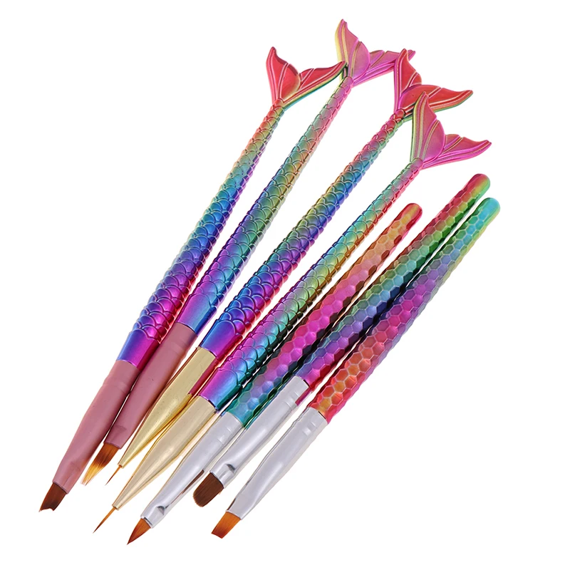 1Pc Nail Art Brush Liner Line Stripe Fish Tail Gradient Pen Acrylic UV Gel Brush Painting Tool Nail Art Pen 7 Style