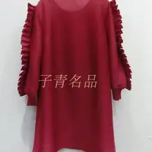 Miyake fold Изысканная Кружевная футболка с длинными рукавами однотонного цвета