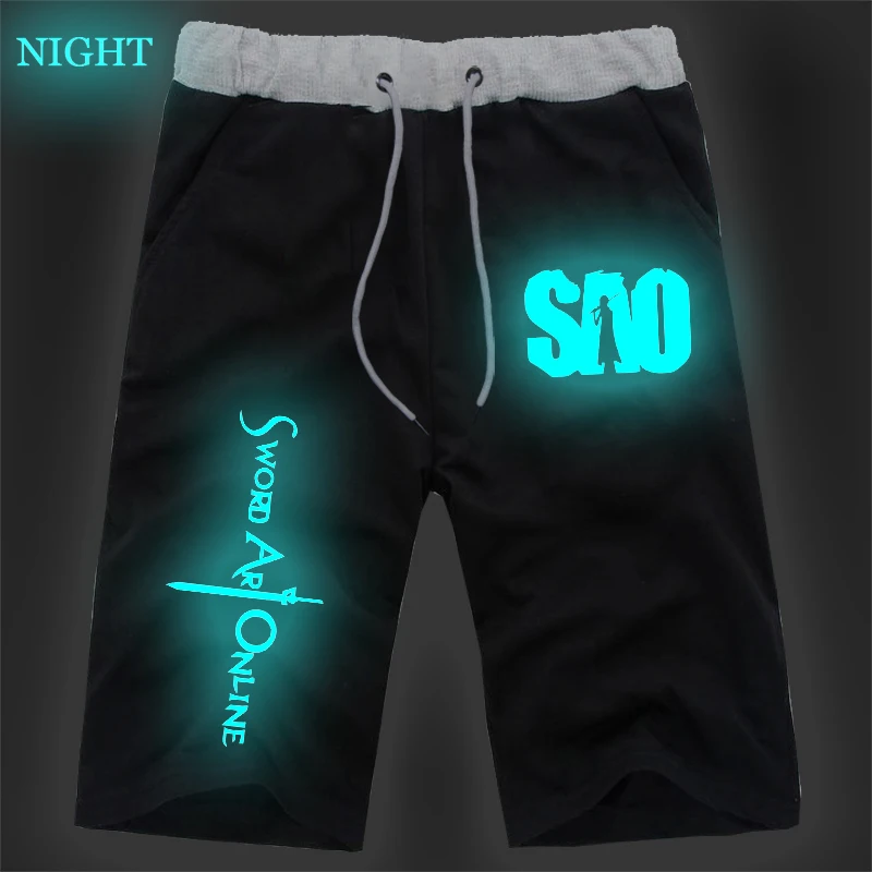Летние модные спортивные дышащие штаны с надписью Sword Art, светящиеся спортивные короткие штаны, штаны для бега, фитнеса, брюки до колена