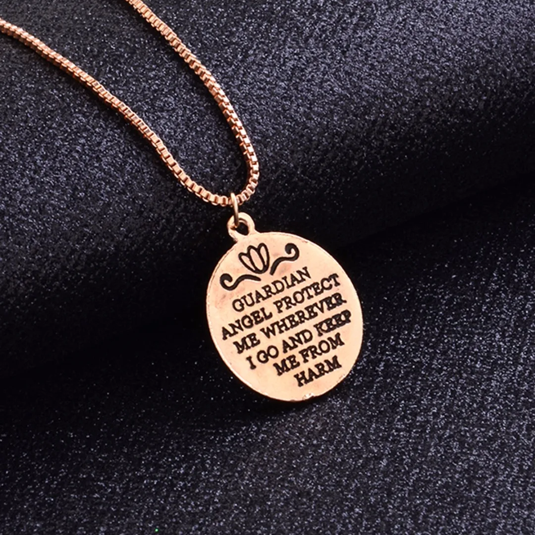 Shellhard Trendy Simple Elegant Silver/Gold Chain Metal Round Letter Angel Wing Pendant Necklace Punk Unique Jewelry Couple Gift