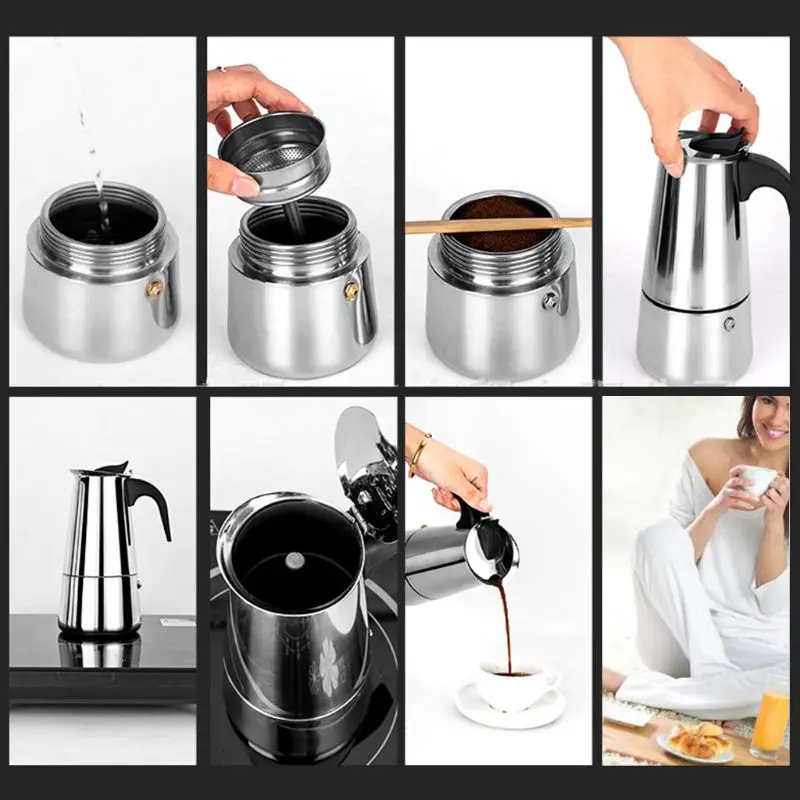 

Stainless Steel Kettle Coffee Maker Coffee Brewer Kettle Pot Portable Espresso Moka Pot Pro Barista Pot 100ml/200ml/300ml/450ml