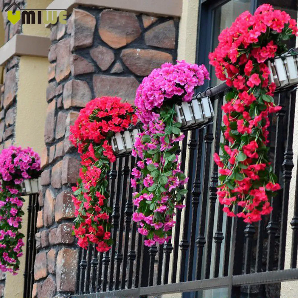 Silk Artificial Flowers With Leaves Silk Wall Hanging Vines Flower Violet Vine Rattan For Home Balcony Fence Wedding Decoration Silk Artificial Flowers With Leaves Silk Wall Hanging Vines Flower Violet Vine Rattan For Home Balcony Fence Wedding Decoration