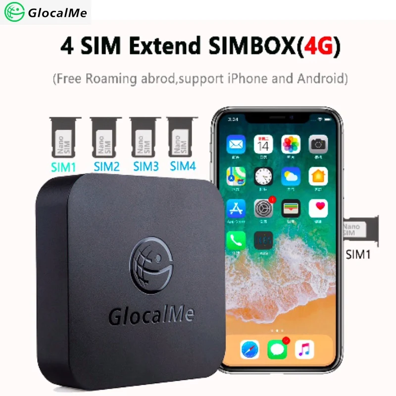 GlocalMe Multi 4 SIM двойной режим ожидания без роуминга 4G SIMBOX для iOS и Android, нет необходимости носить с собой, работа с WiFi/данными для совершения звонков и SMS