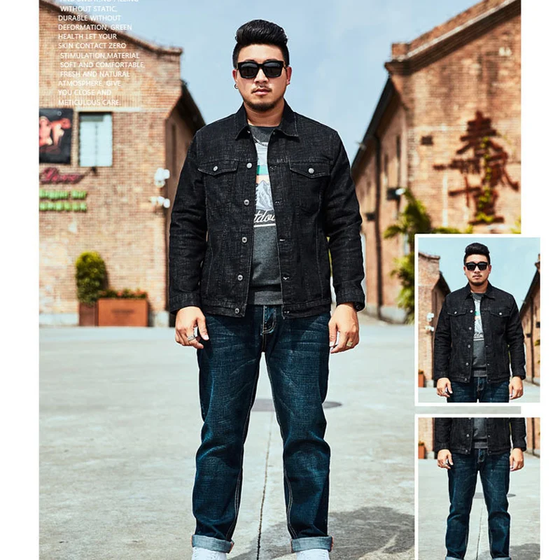 Plus large size increase men's fashion jacket new casual loose shirt handsome black denim jacket men's large size 2XL-6XL Plus large size increase men's fashion jacket new casual loose shirt handsome black denim jacket men's large size 2XL-6XL
