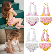 Новинка года, комплект бикини в цветочек для маленьких девочек, купальный костюм, укороченный топ на шнуровке, трусики купальный костюм От 0 до 5 лет