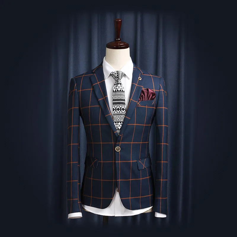 

men clothing 2018 suit coat plaid wedding men blazer plus size casual suit for men jacket slim fit England style single button