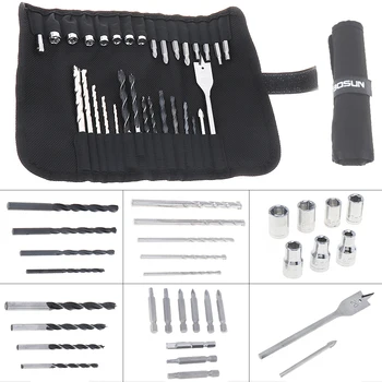 

31pcs/set Multifunction Drill Bit Combination Kit with Canvas Bag and Impact Drill for Various Hole Processing Tool Accessories