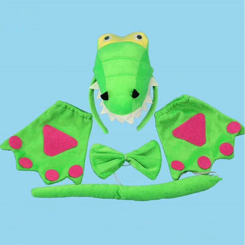 Children Adults Animal Green Dinosaur Headband Bow Tie Tail Paws
