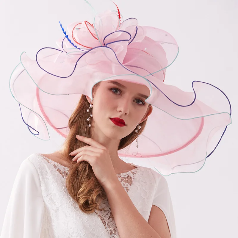 

Women's Crimping Big Sun Hats Fashion Organza Wide Brim Hat Travel Out Shopping Cap Women Beach Summer Hat 2019 chapeau paille