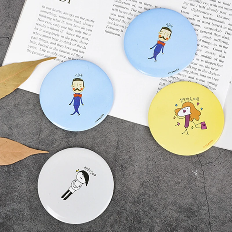 5pcs Hand Mini Mirror Makeup Cartoon Pocket Circular Mirror Makeup Beauty Tool Random