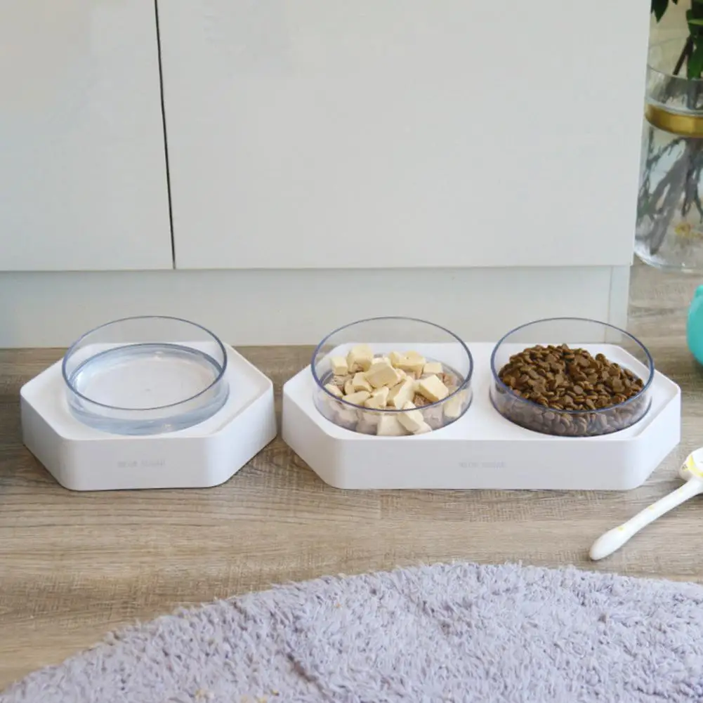 

Adeeing Non Slip Hexagonal Base Bevel Transparent Feeding Bowl for Pet Dog Cats