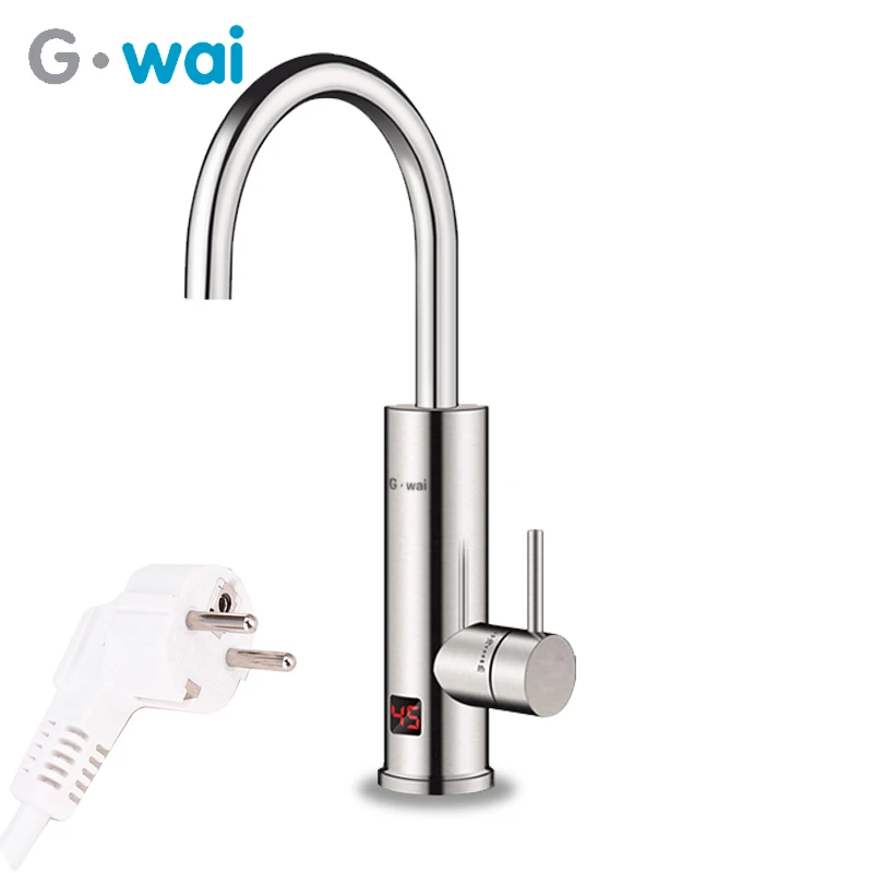 

Instant Electric Water Heater Tankless Hot Water Heating Tap Kitchen Faucet Stainless Steel Tap with Temperature Display 220V