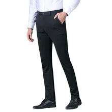 TFETTERS 2019 Summer Men's Slim Fit Flat-Front Suit Pant Formal Wedding Business Straight Male Trousers Office Dress Pants