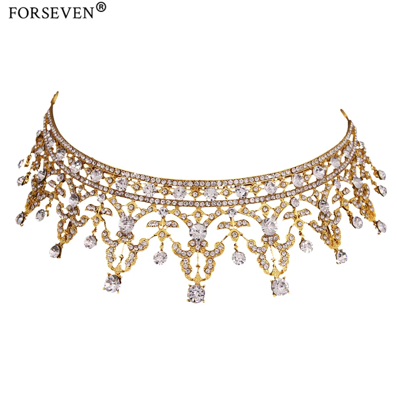

Vintage Gold Tiaras Crystal Crown for Wedding Hair Accessories Rhinestones hairwear Bride Hair Jewelry Women Headdress CY161117