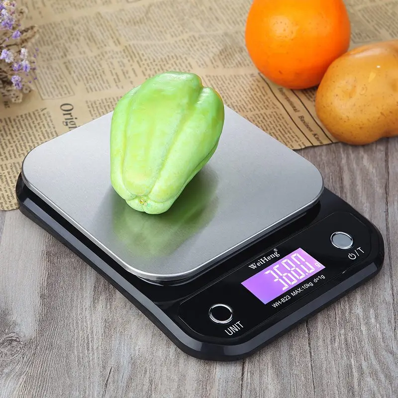 WeiHeng 10000 г 1 г цифровые кухонные весы из нержавеющей стали пищевая выпечка диета инструмент для приготовления пищи 10 кг баланс веса ЖК-подсветка
