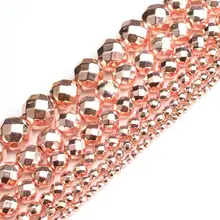 Натуральный Камень Бисер граненый розовое золото гематит Круглые бусины для изготовления ювелирных изделий 15 дюймов 4/6/8/10 мм, сделай сам, ювелирное изделие