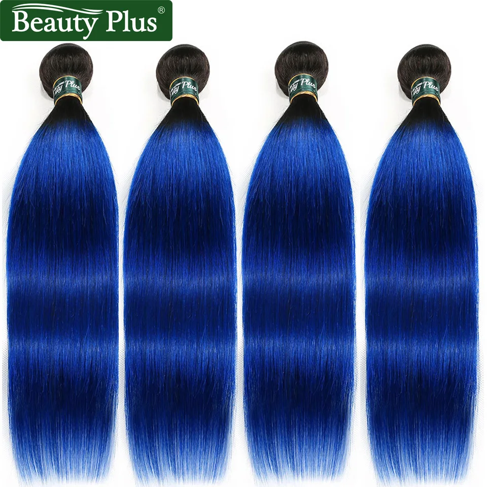 T1b/Blue 100 Human Hair Extensions 4 Bundles Beauty Plus 10 26 inch 2