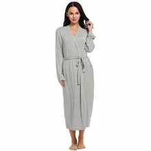 Ekouaer Свадебный халат Женская одежда для невесты кофта с v-вырезом длинный рукав ночная рубашка длинные халаты кимоно S M L XL XXL