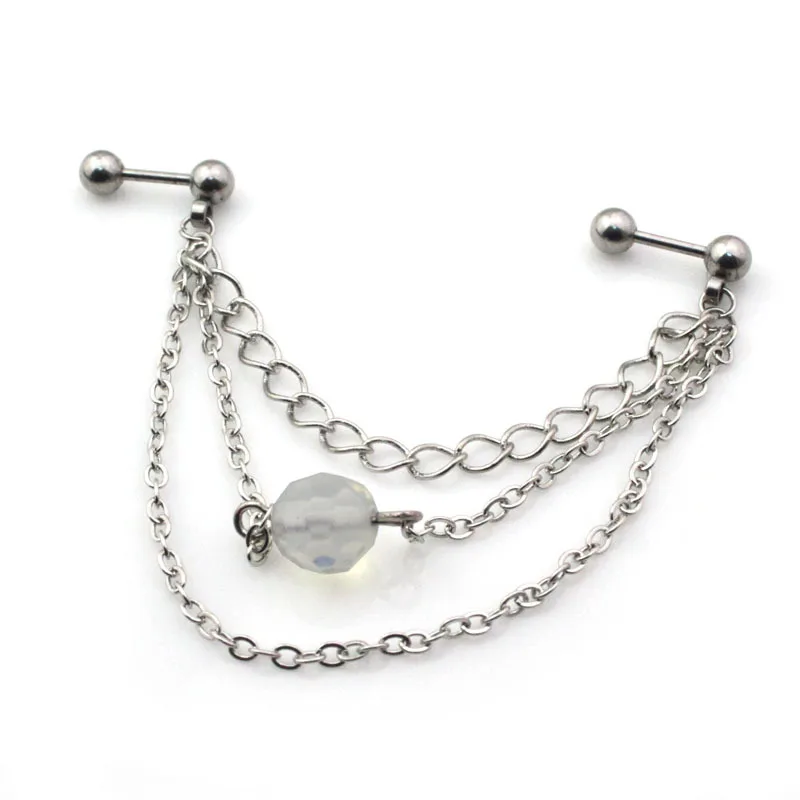 ear expander body jewelry women steel industrial barbell silver pierced crystal earrings stud