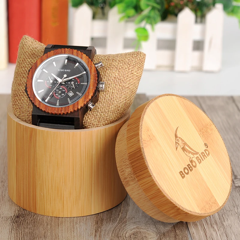 BOBO BIRD Big Size Men Watch Handmade Wooden Luxury Watches Chronograph Christmas Family Gift reloj hombre 2018