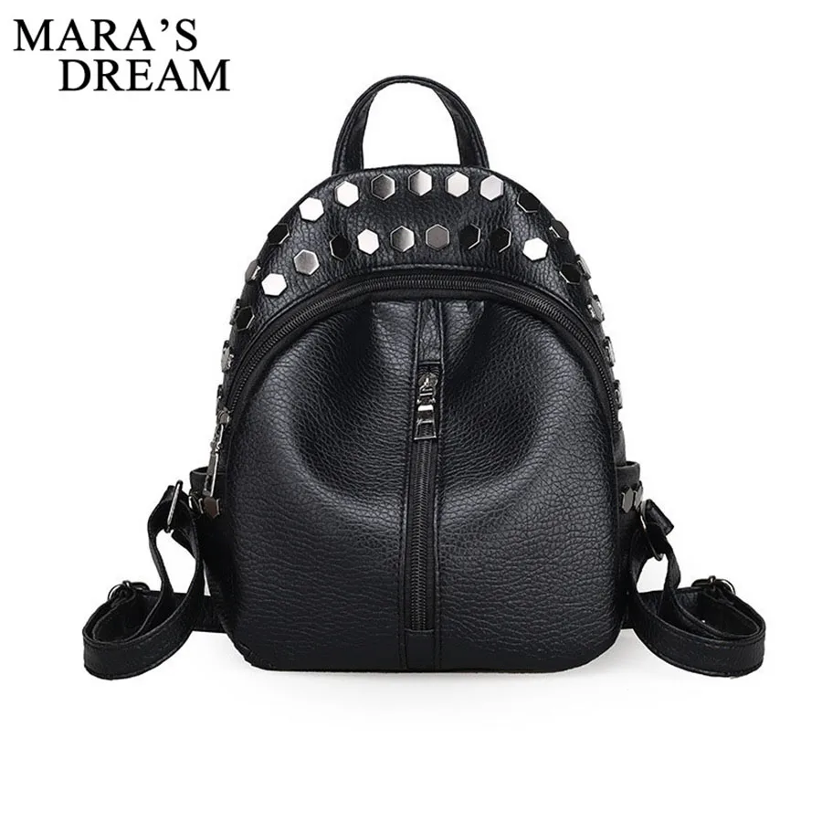 

Mara's Dream Small Women Backpacks Rivet Zipper PU Leather Student Backpack Preppy Fashion Bag Girls Women's Backpack Sac A Dos