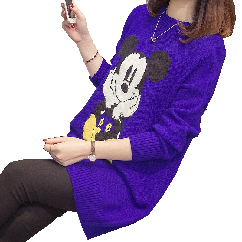 

Cute New Mickey Mouse Pattern Loose Round Neck Pullover In The Long Sweater Sweater Women's Shirt 2019 Autumn And Winter