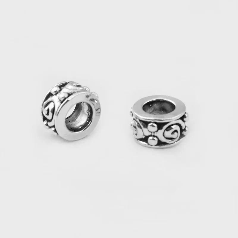 

20pcs Antique Silver Charm Enbossed Swirl Beads Round Beads Spacer For 4mm Round Leather Cord Bracelet Necklace Jewelry Material