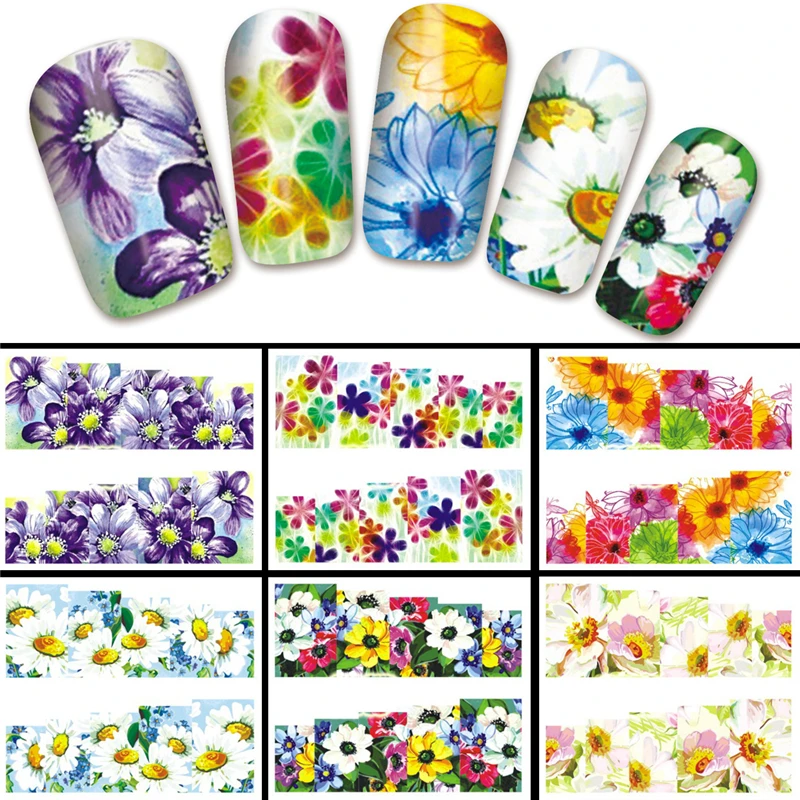 

Chic Flower Nail Art Water Decals Transfer Sticker 6 Patterns/Sheet
