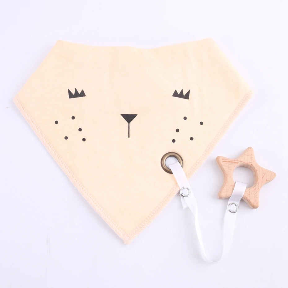 

Bite Bites 2PC Natural Wood Pendant Baby Bibs Burp Cloth Print Arrow Wave Triangle Baby Bibs Cotton Adjustable Baby Teether