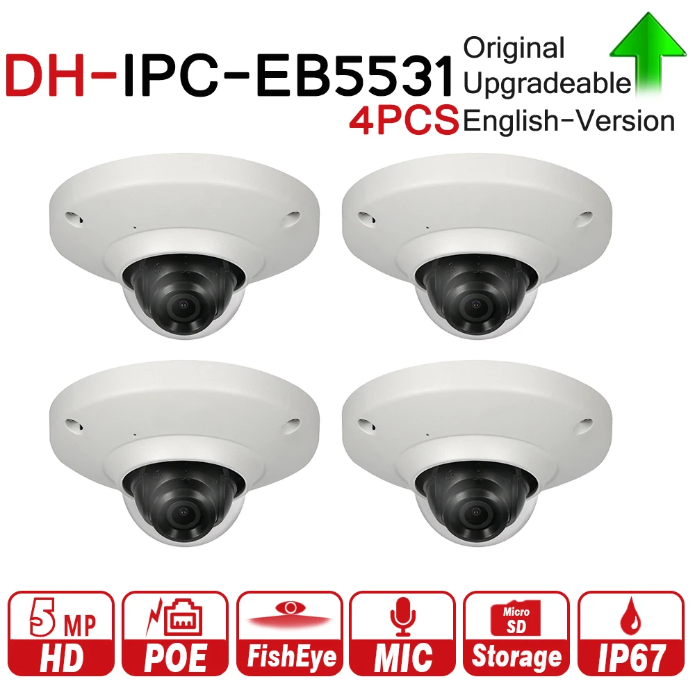 

DH IPC-EB5531 5MP Panoramic Network 1.4mm Fisheye Camera 4pcs/lot H.265 H.264 3DNR AWB AGC BLC IP67 PoE Detect Built-in Mic