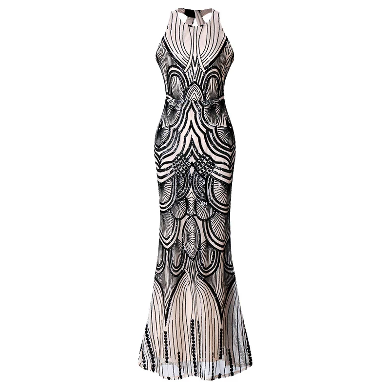 

1920s Long Sequins Gatsby O-Neck Backless Vintage Women Dresses Sparkling Cheap Free Shipping Club Dresses