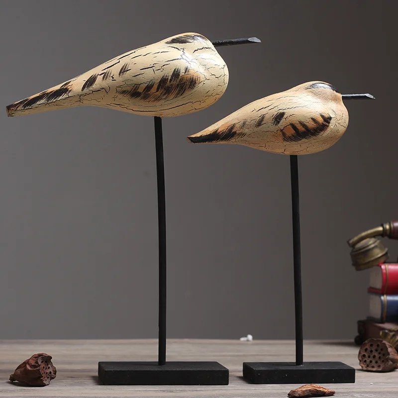 

2pcs/set Nordic Wood Hand Carved Wooden Birds Thin Long Leg Vintage Home Decor Crafts Living Room Birthday Gift Garden Animals