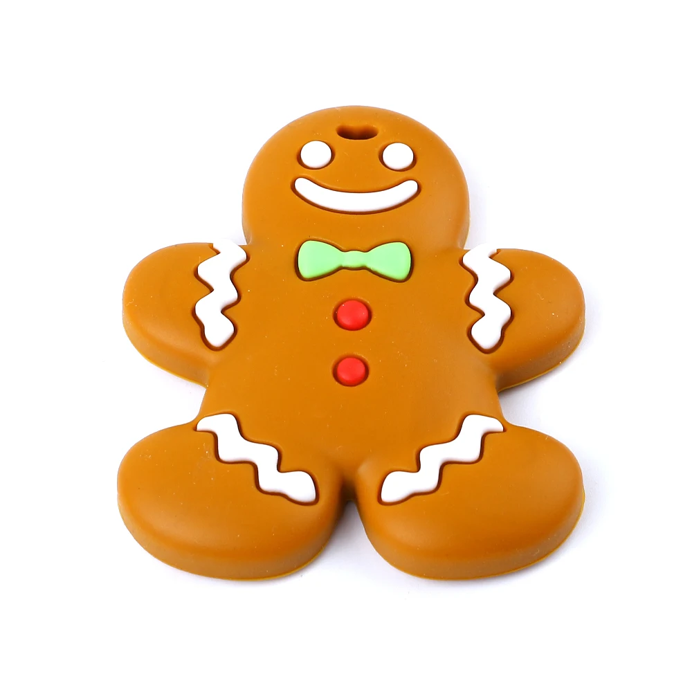 Keep&Grow 1pc Gingerbread Man baby Teether BPA Free Silicone Teether DIY Crafts Accessories Holiday Gift Teething Toys