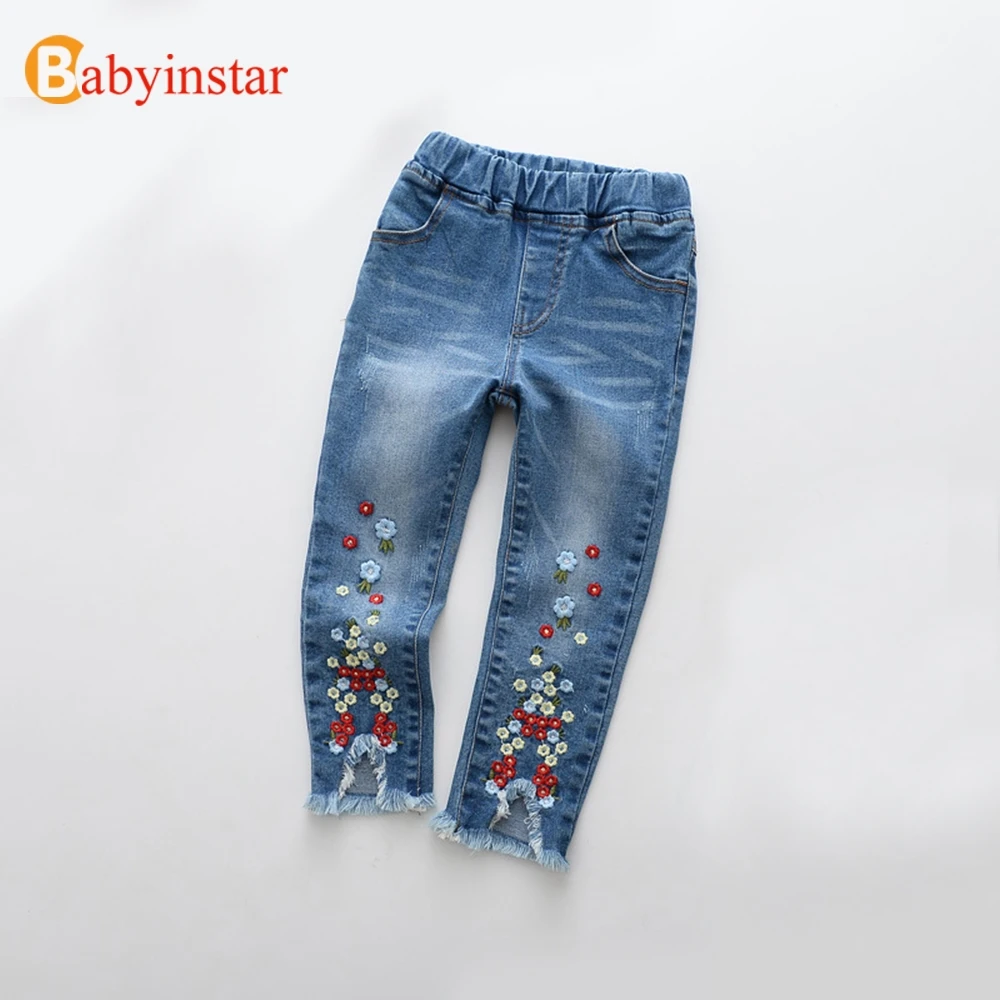 

Babyinstar Jeans For Girl Fashion Kids Jeans With Cute Floral Embroidery Baby Girls Clothes Denim Trousers Children's Clothing