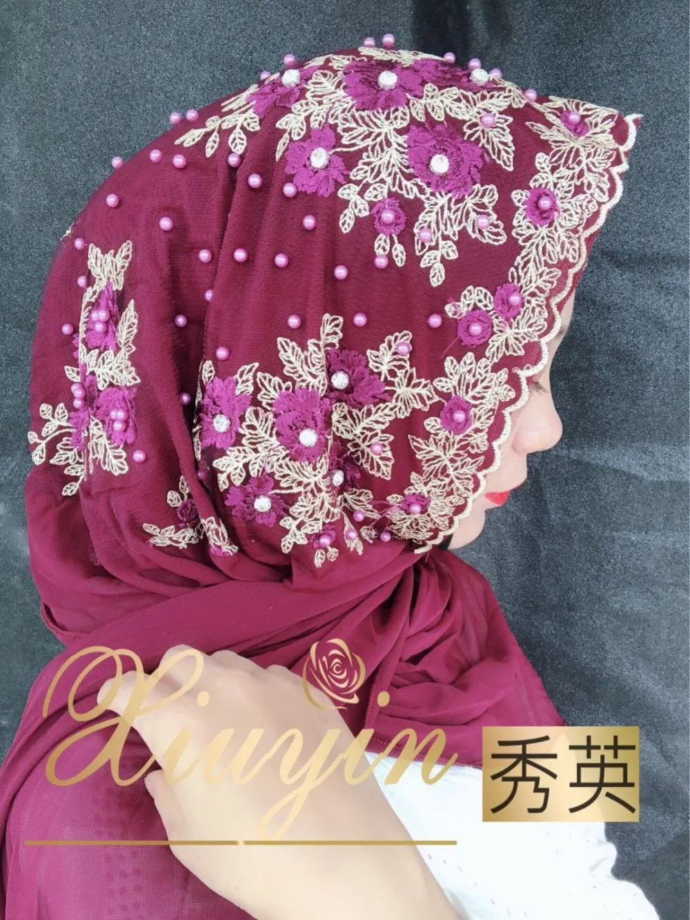 

2019 wedding Muslim scarf women hijab embroidery beading shawls
