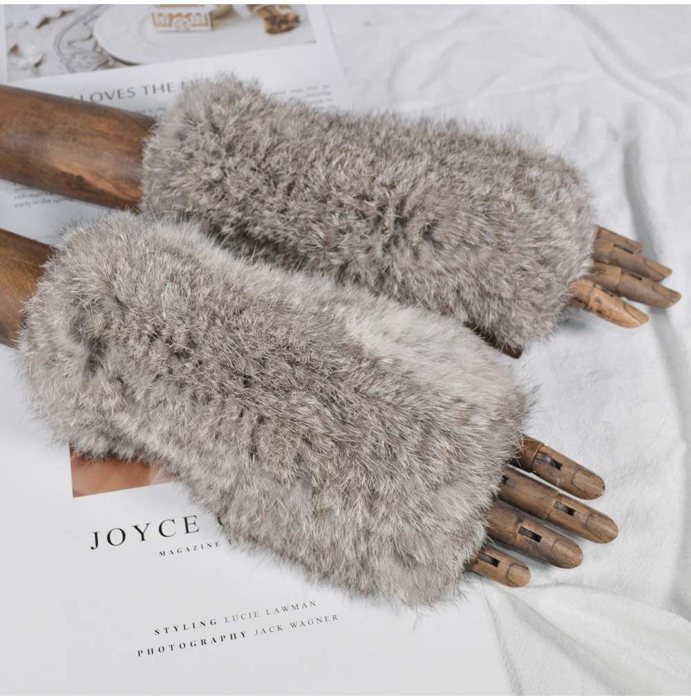 2019 модные вязаные теплые мягкие перчатки для девочек Настоящий мех кролика новые зимние женские варежки из кроличьего меха Настоящий мех