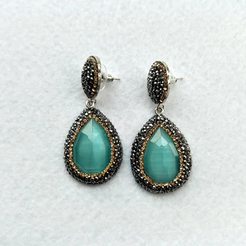 

5Pairs natural druzy druse Stone dangle Earrings,handmade Drop blue Opal Earrings Pave Crystal Rhinestone Charm Jewelry ER27