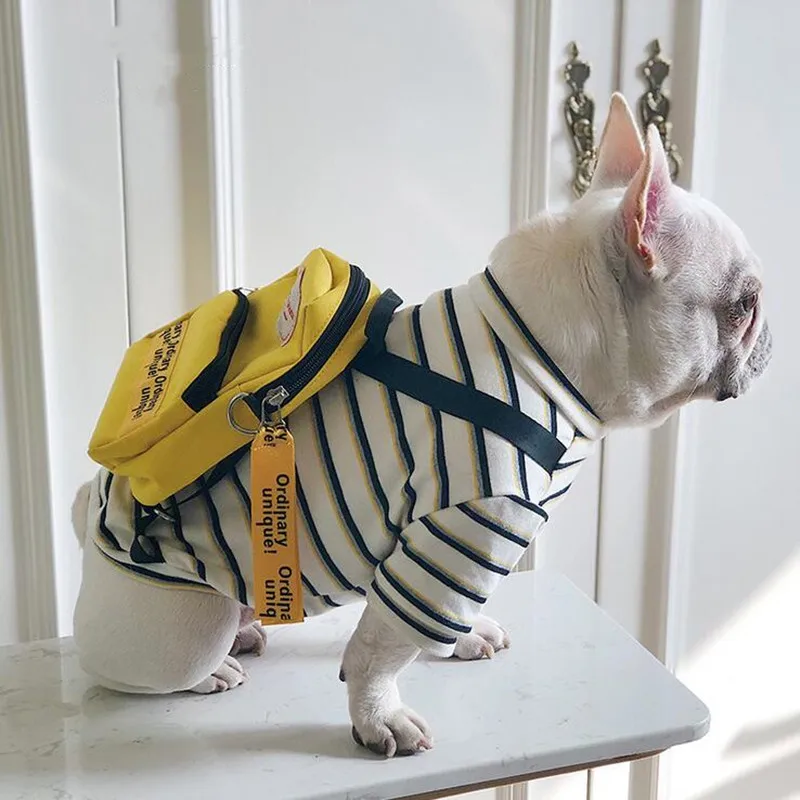 

Pet Clothes 2019 Newest Dog Clothes Cotton Stretch Pet Vests for Spring and Summer Striped Design with Bag Decor Pet Vest