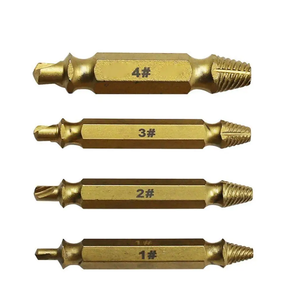 

4Pcs Durable High Speed Steel Dual Sided Screw Extractor Kit Drill Bits Tool Set