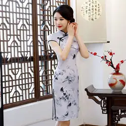 Новое поступление китайский женский мини Cheongsam модный короткий стиль Qipao вискоза элегантное тонкое платье Vestido Размер M L XL XXL XXXL 617768