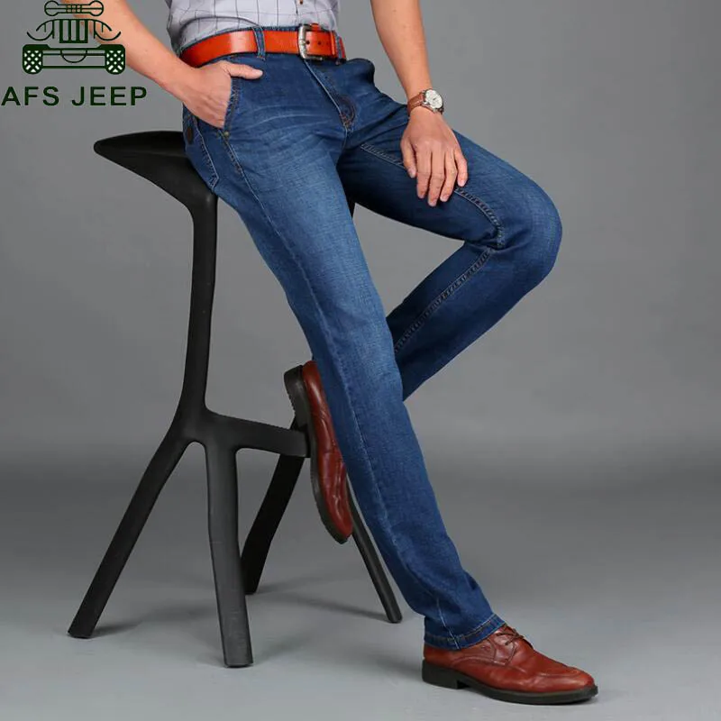 

AFS JEEP Brand Jeans Men's Jeans Thin Straight Mid-waist Jeans Men Long Trousers Solid Washed Denim Overalls Men Male Pants