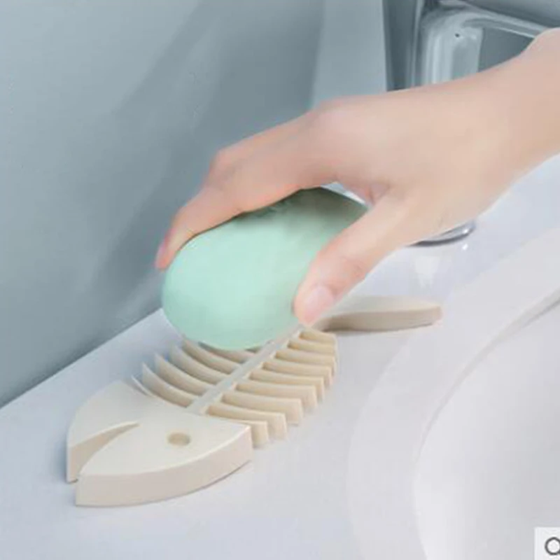 

Fish Bone Shape Silicone Soap Box Bathroom Drain Soap Dish Stylish Bathroom Soap Holder