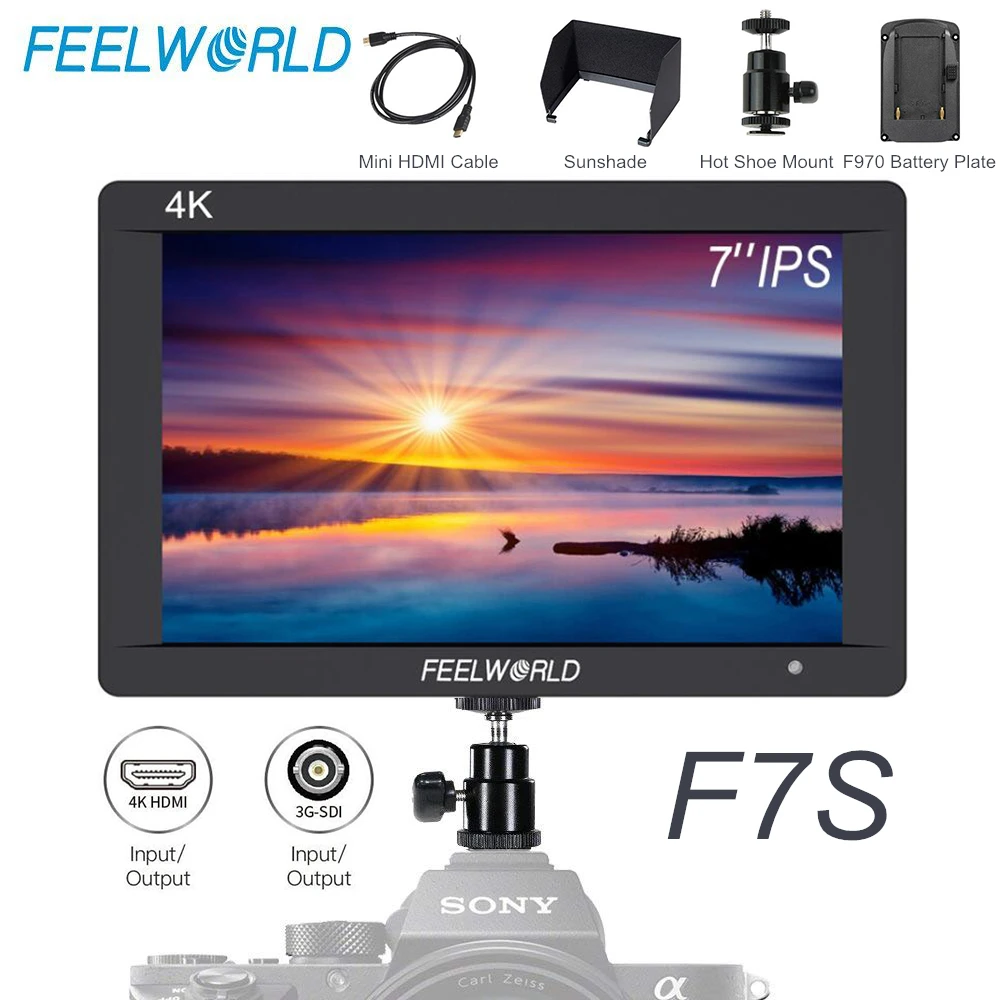 US $398.99 FEELWORLD F7S 7 Inch IPS 3GSDI 4K HDMI DSLR Monitor 1920x1200 Full HD Camera Field Monitor For Sony Nikon Canon Etc Stablizer