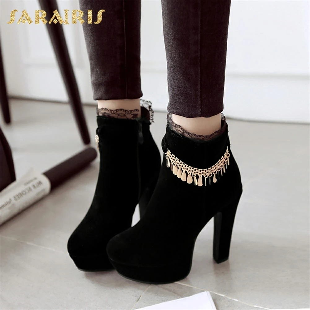 

SARAIRIS Elegant Shoes Woman Winter Boots sexy chains Large Size 31-43 Platform Sexy High Heels Women Party Ankle Boots Female